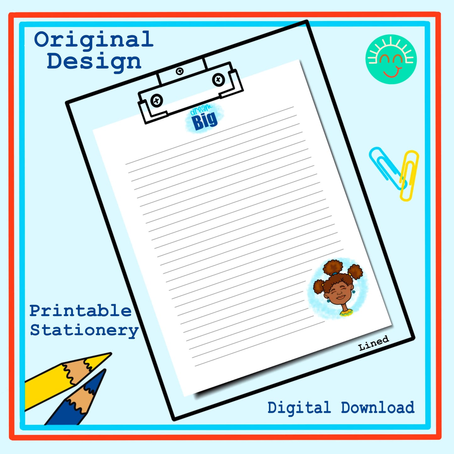 Dream Big Printable Stationery Set Lined and Unlined Notetaking Drawing Letter Writing