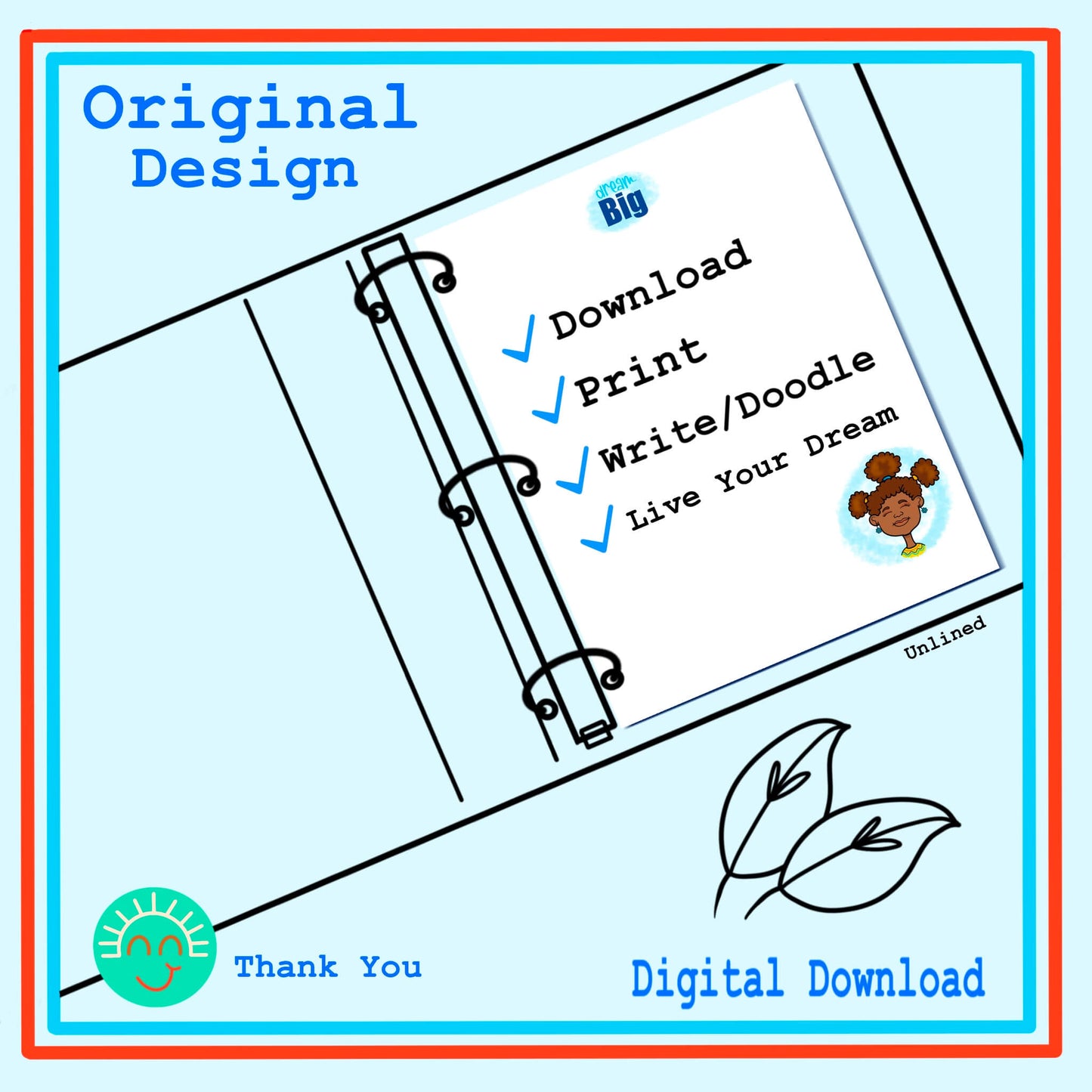 Dream Big Printable Stationery Set Lined and Unlined Notetaking Drawing Letter Writing