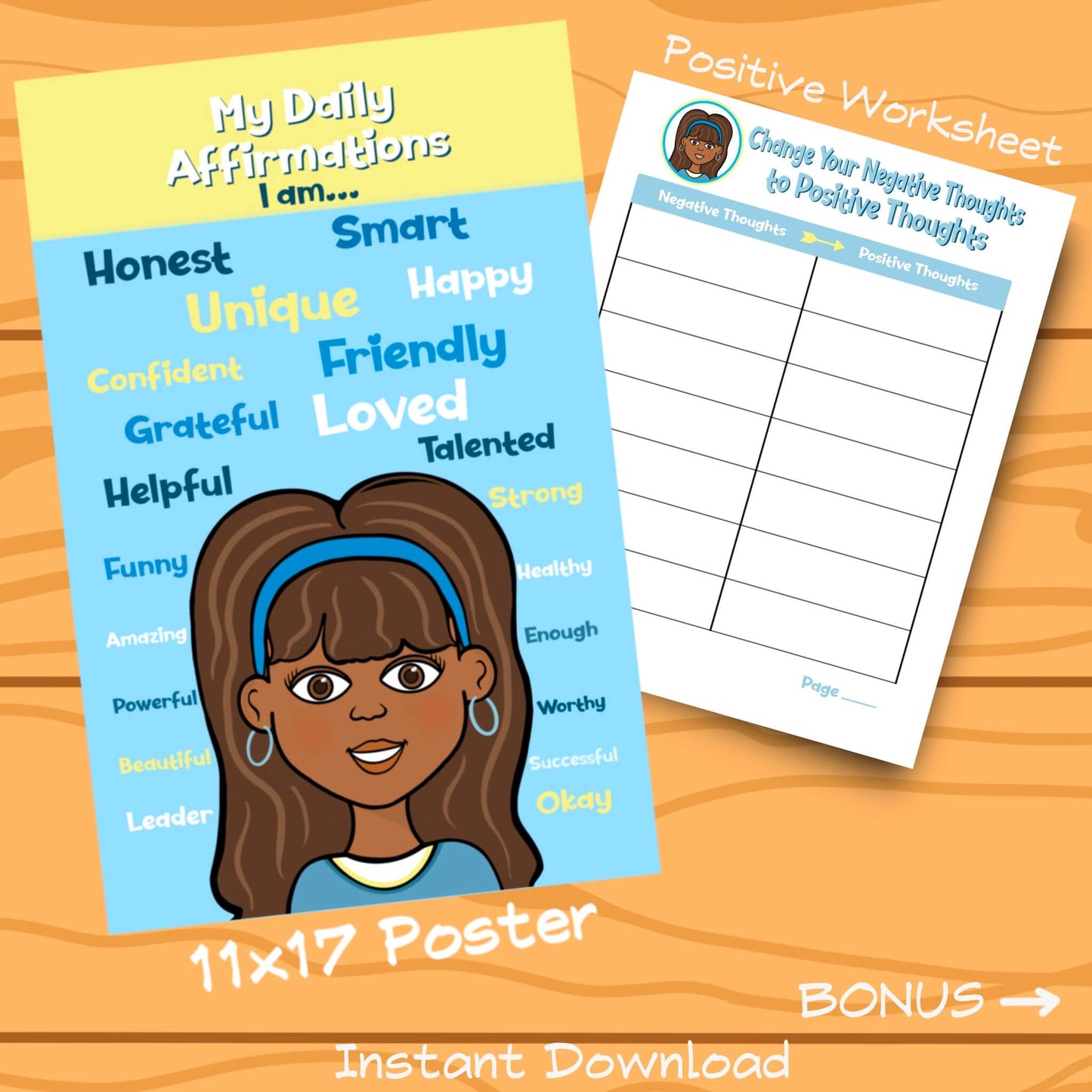 Positive Self Talk Poster Daily Affirmations Negative to Positive Worksheet School Motivational Wall Print