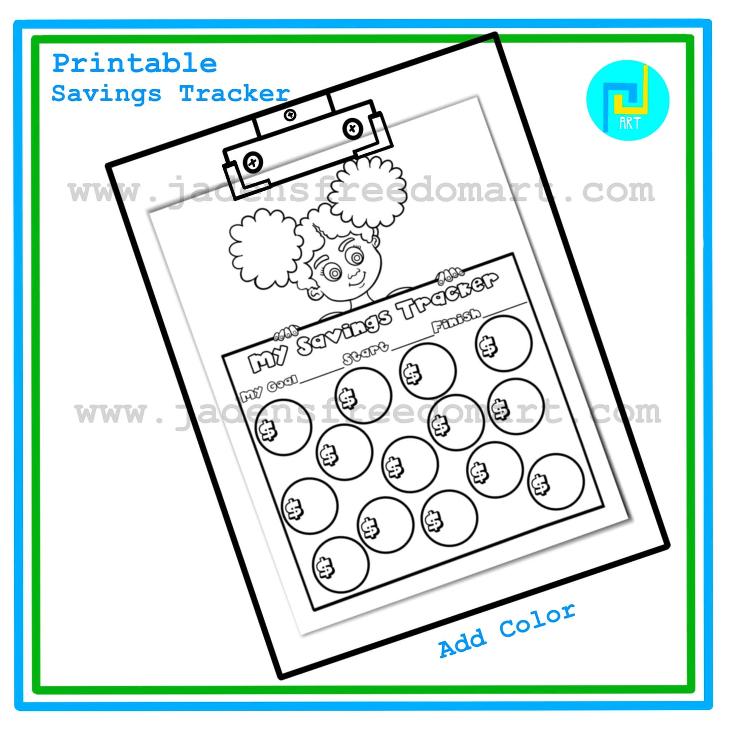 Savings Tracker for Kids Printable Savings Challenge Worksheet Digital Download Coloring Page