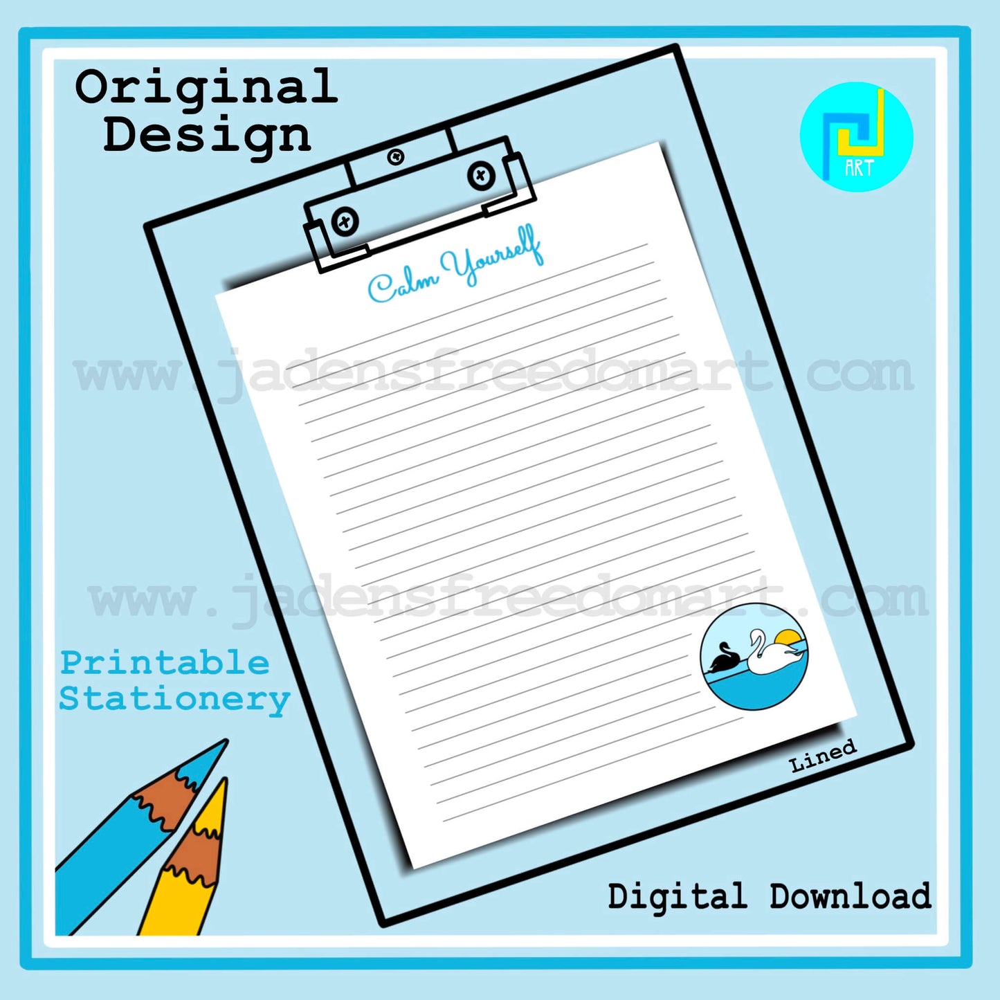 Swans Printable Stationery Set US Letter Writing Paper Lined Gratitude Sheets