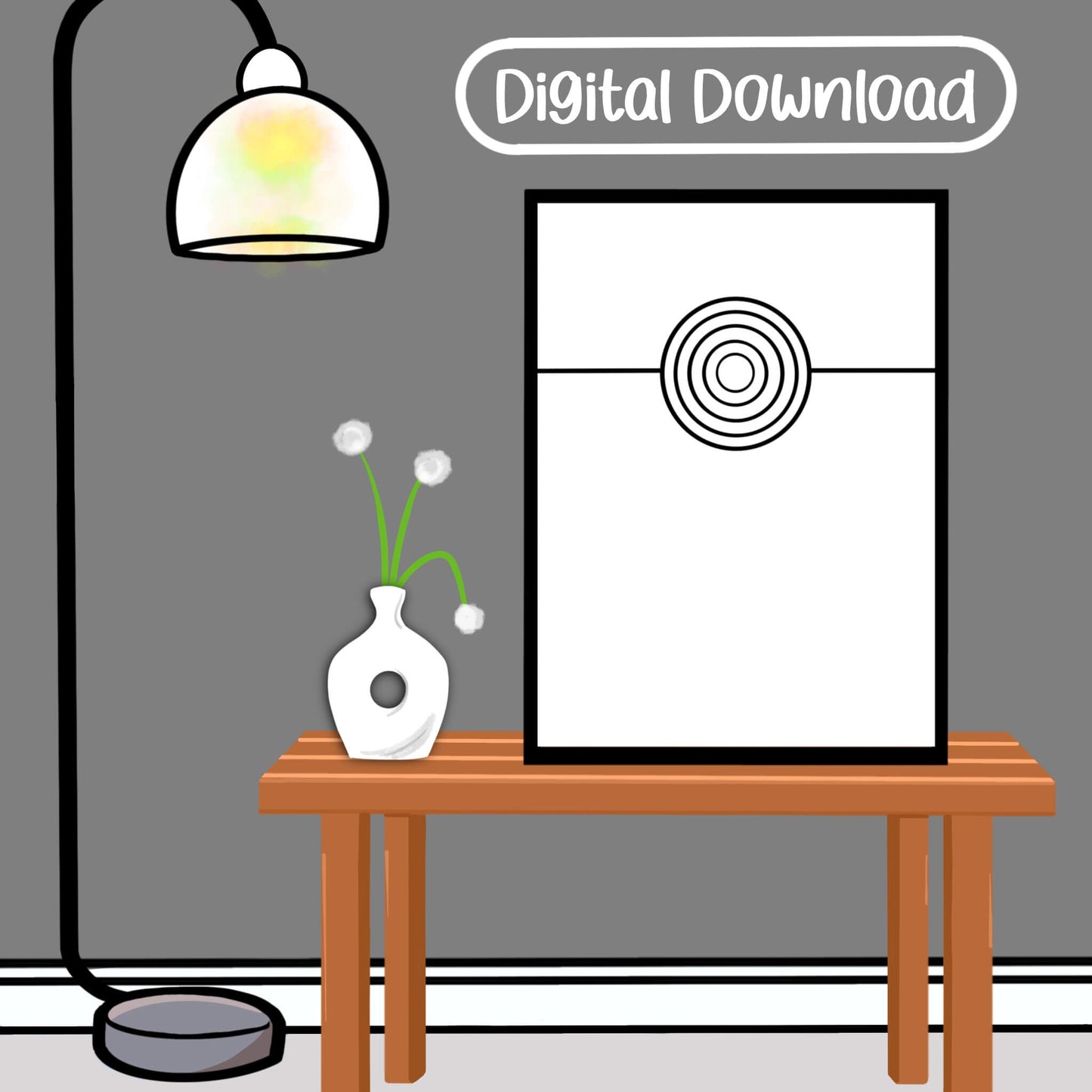 Minimalist Abstract Black and White Circles Printable Art for Home or Office Wall Decor