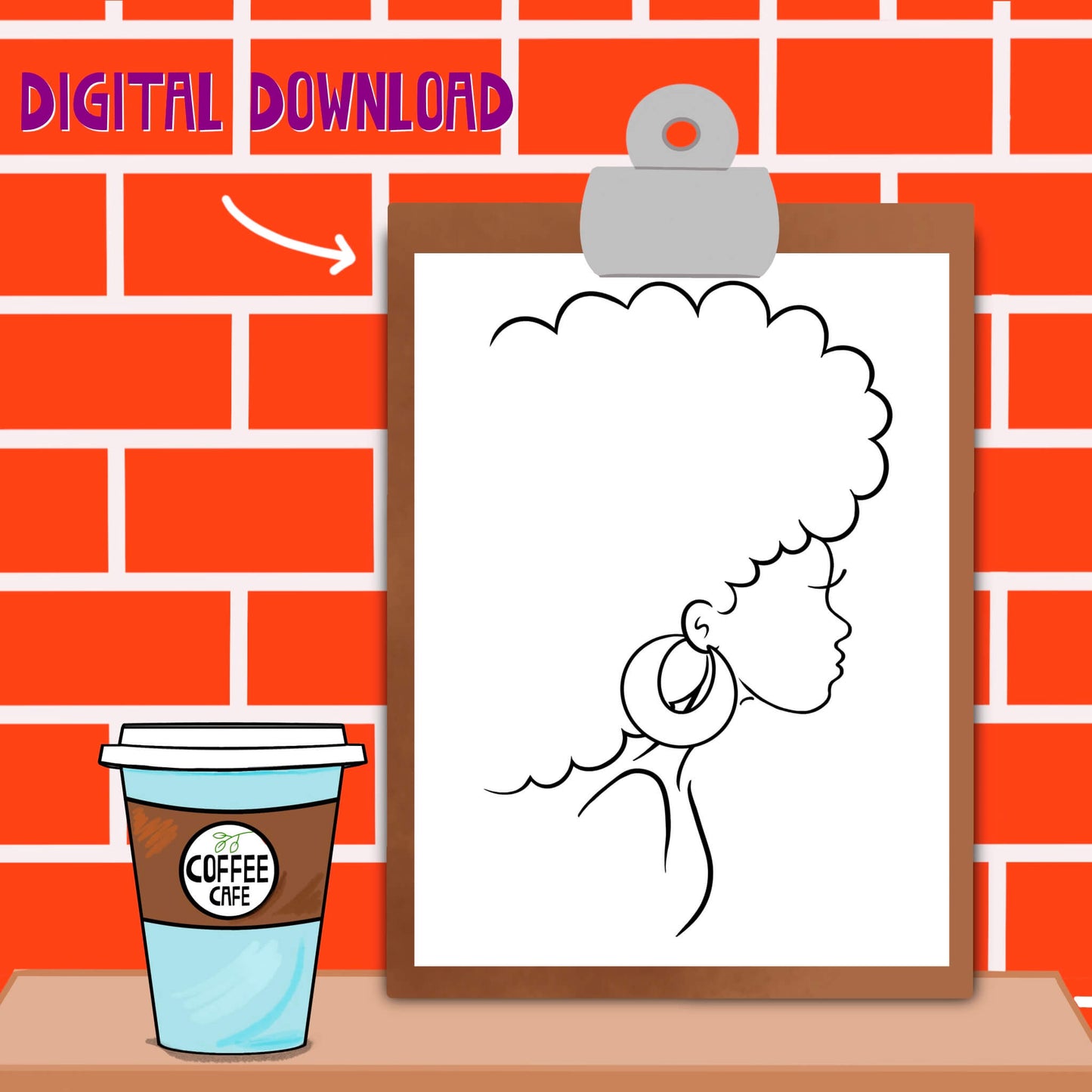 Minimalist Line Art Female Drawing Wall Digital Print African American Woman Illustration