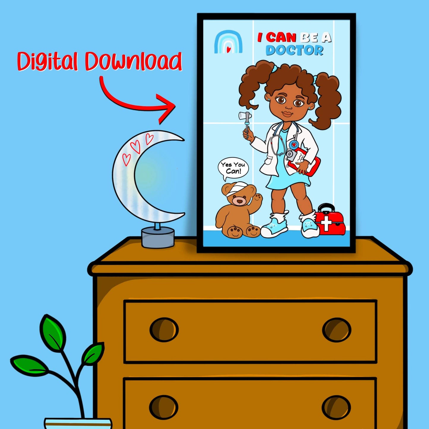 Cartoon Doctor Pretend Play Female Character Printable Classroom Educational Inspirational Black Girl Art Medical Poster Set