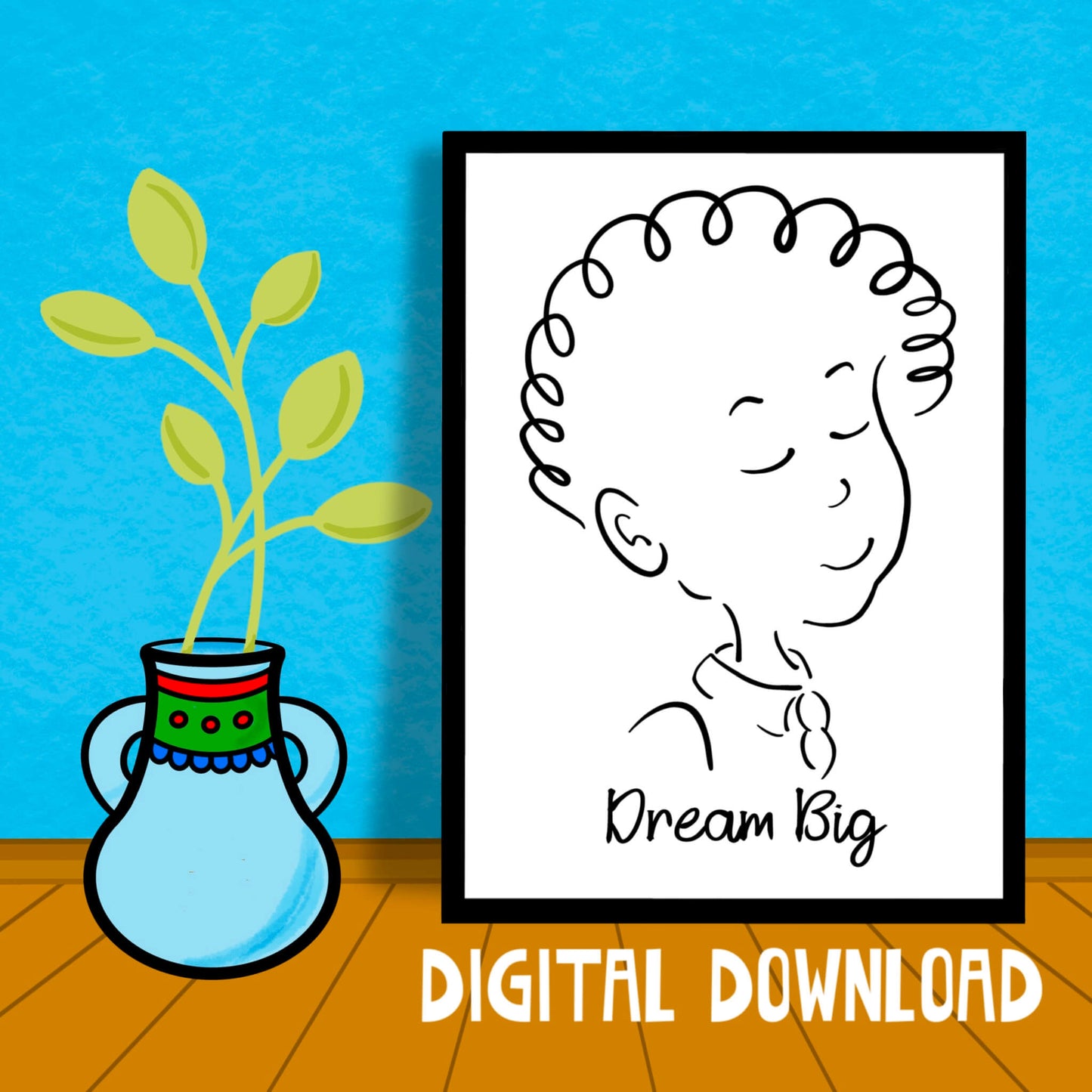Line Art Drawing Digital Download Art Schoolboy Print Kids Wall Decor Inspirational Image