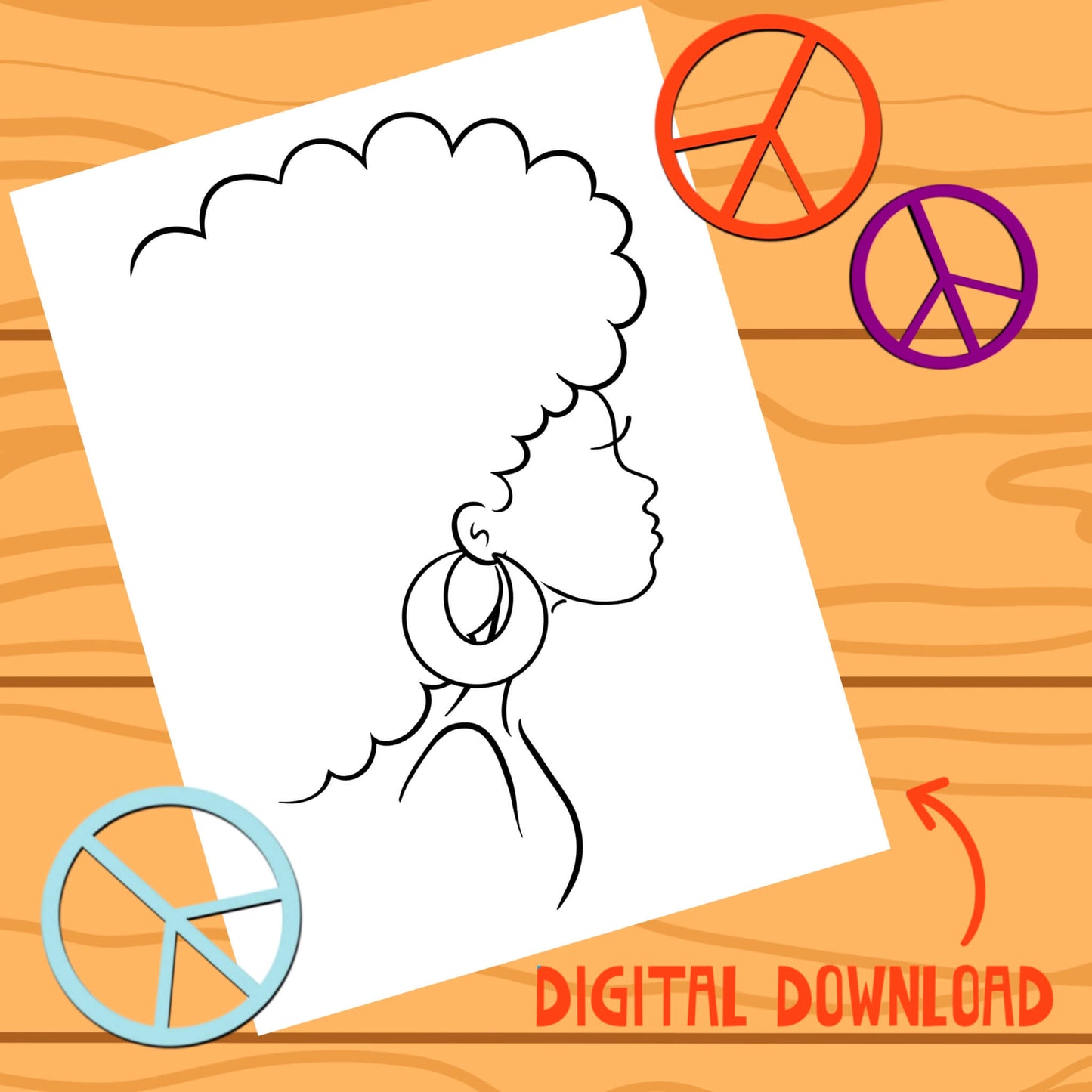 Minimalist Line Art Female Drawing Wall Digital Print African American Woman Illustration
