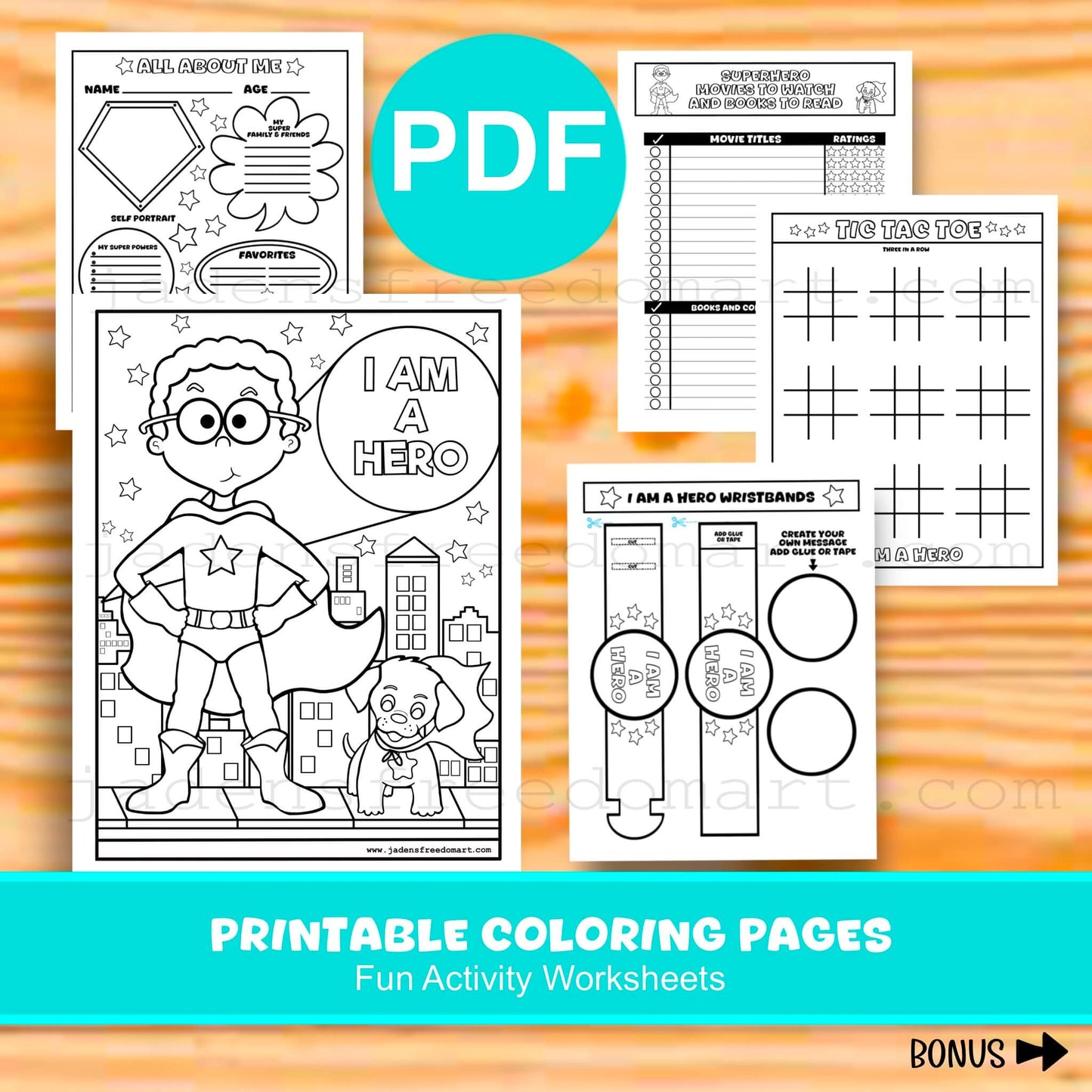 Printable Superhero Activity Pages for Kids I Am a Hero Coloring Page Masks Wristbands Worksheets Instant Download PDF