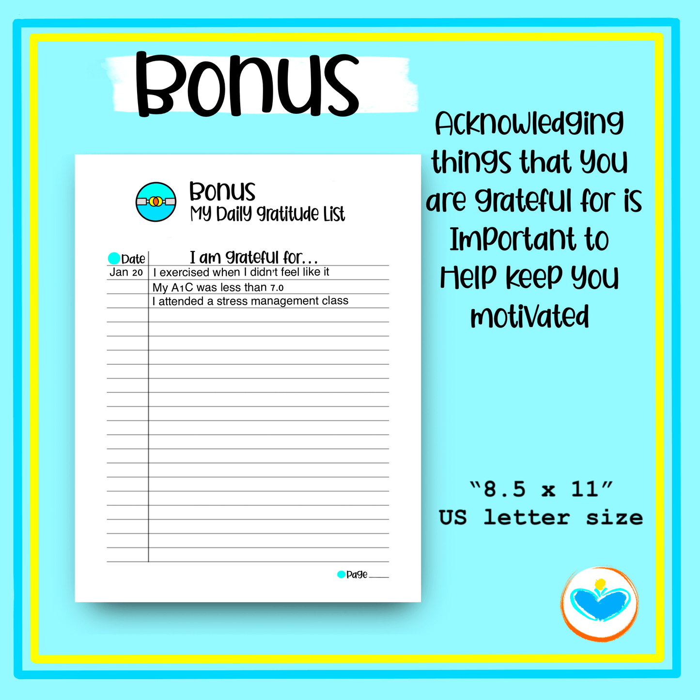 Printable Diabetes Tracker Planner Blood Sugar Log Food Journal Exercise Gratitude Sheets Health PDF Instant Download