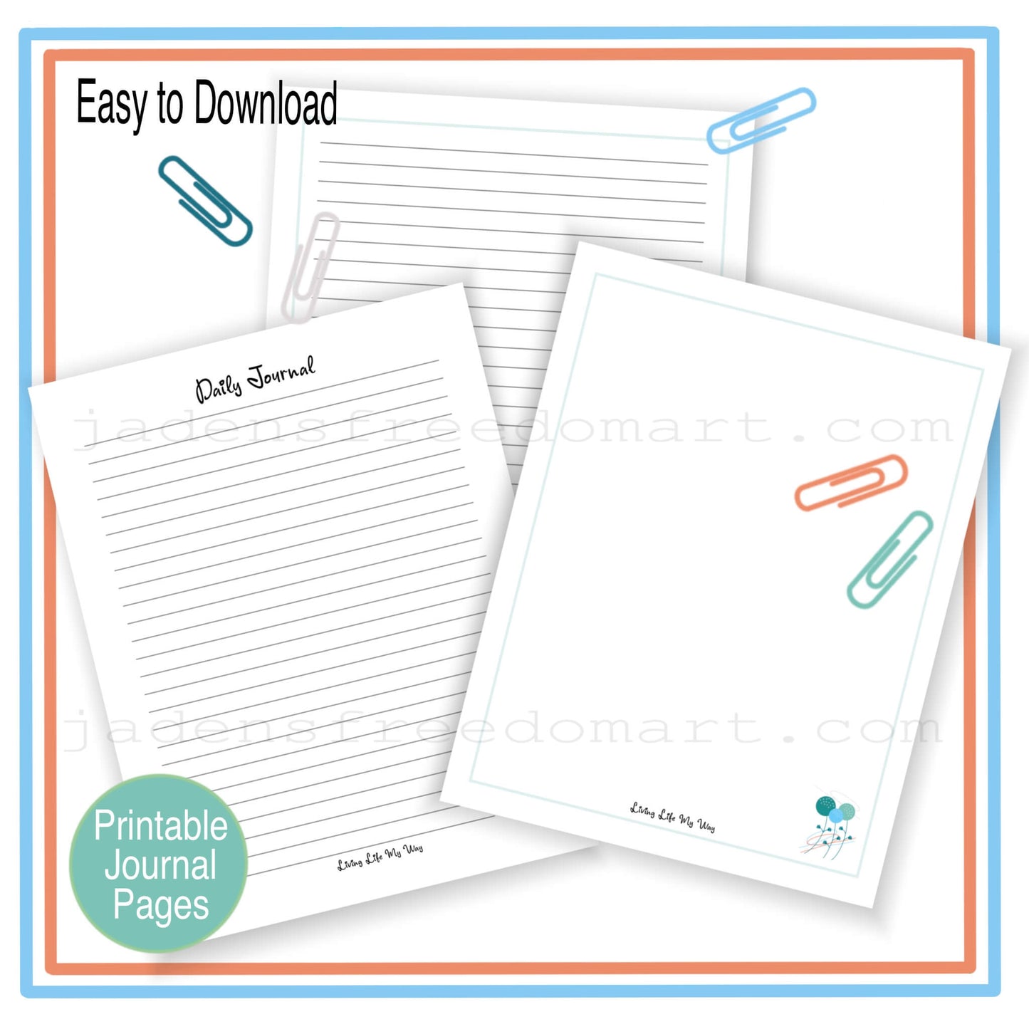 Printable Boho Stationery Journal Pages Daily Planner Notes Gratitude Binder Cover US Letter PDF Living Life My Way