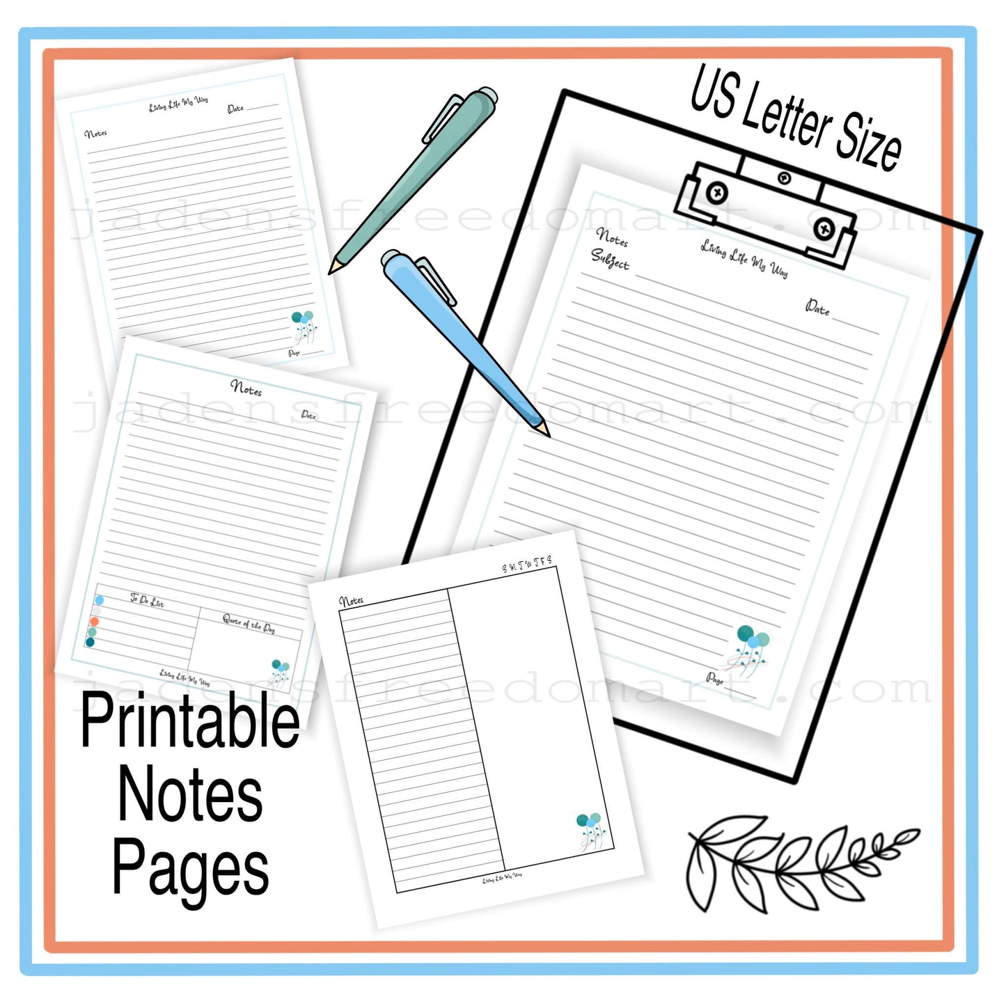 Printable Boho Stationery Journal Pages Daily Planner Notes Gratitude Binder Cover US Letter PDF Living Life My Way