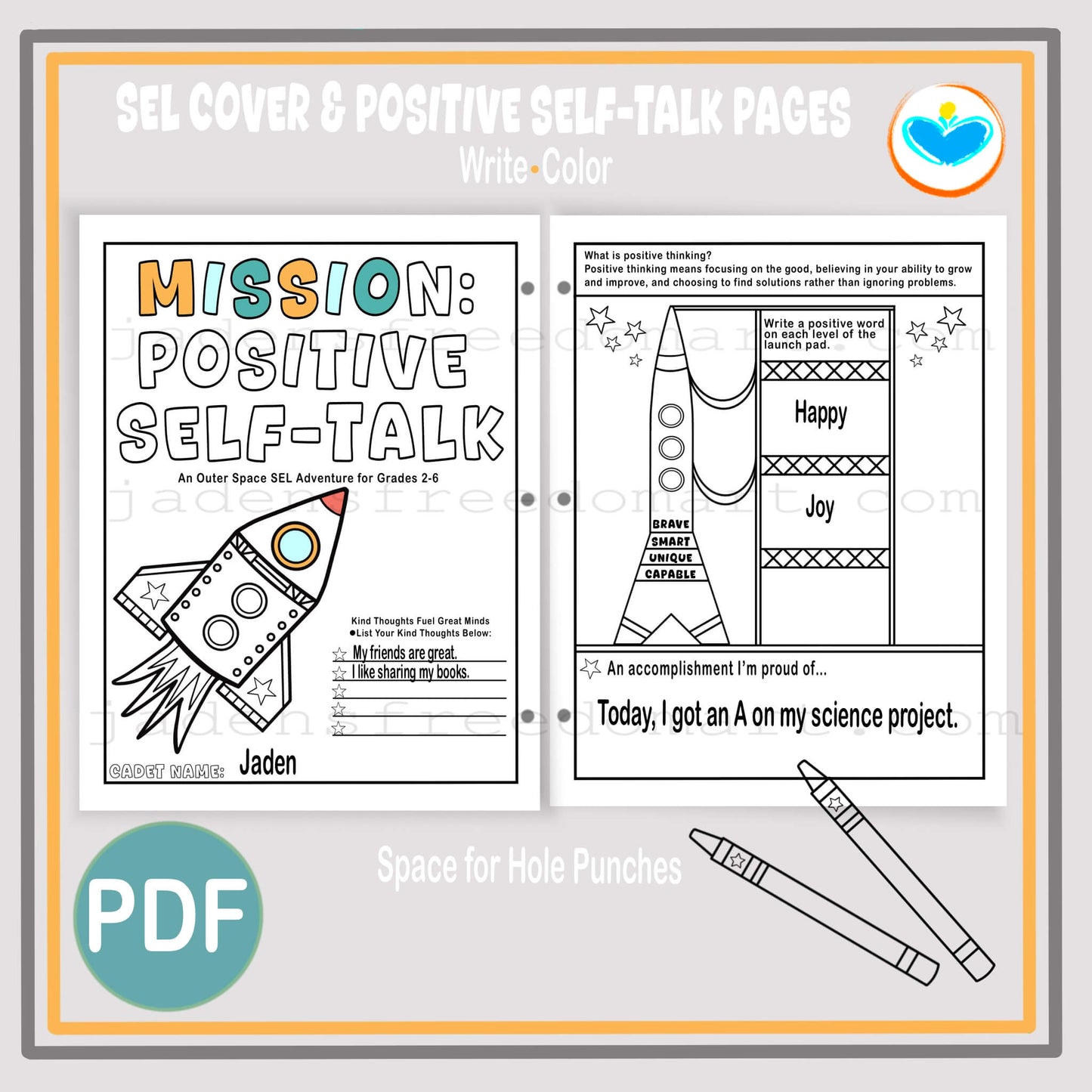Positive Self-Talk Printable for Kids Space Travel-Themed SEL Activities 12-Page Social Emotional Learning Resource Daily Journal