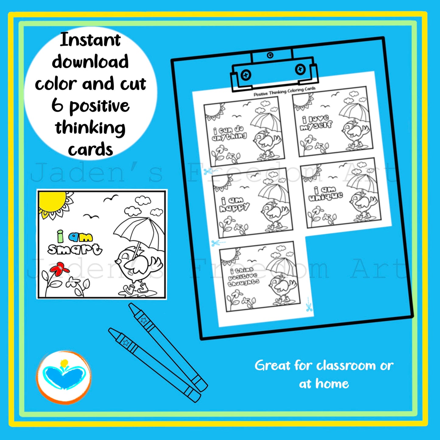 Power of Positive Thinking SEL Bundle for Kids Growth Mindset Printable Coloring Page Self-Talk Journal Activities Positive Affirmations Thought Reframing