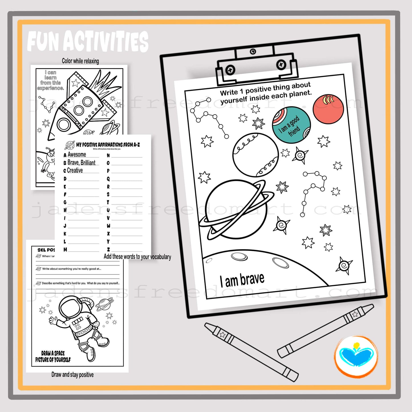 Positive Self-Talk Printable for Kids Space Travel-Themed SEL Activities 12-Page Social Emotional Learning Resource Daily Journal
