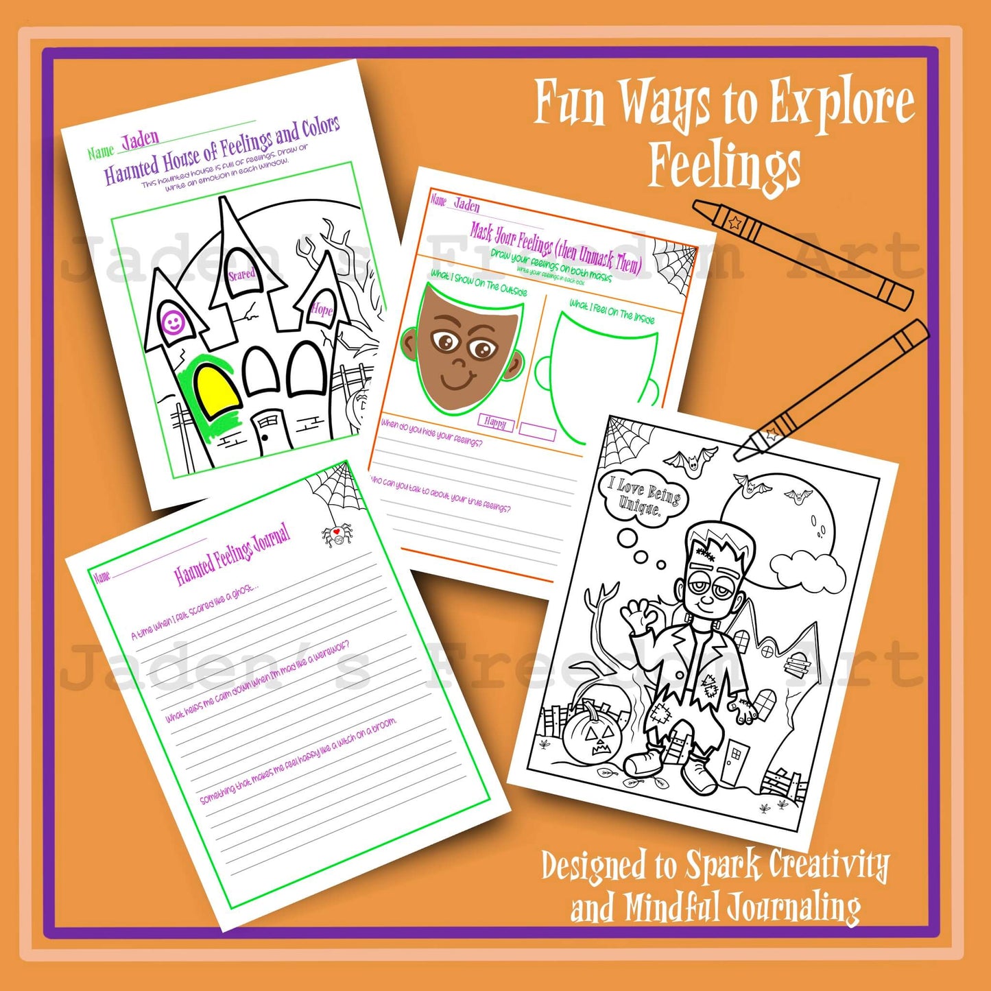 Halloween Themed Creative Worksheets for Emotional Expression & Self-Regulation Printable 8 Pages Party and Seasonal