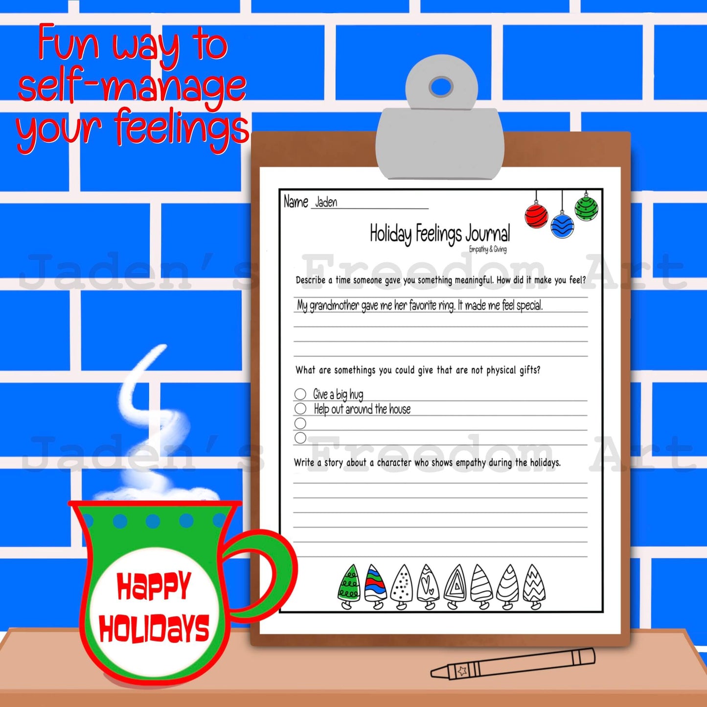 Holiday SEL Printable for Self-Regulation & Emotional Management Grades 3-5 Kindness Checklist Daily Reflection Calm Coloring Pages