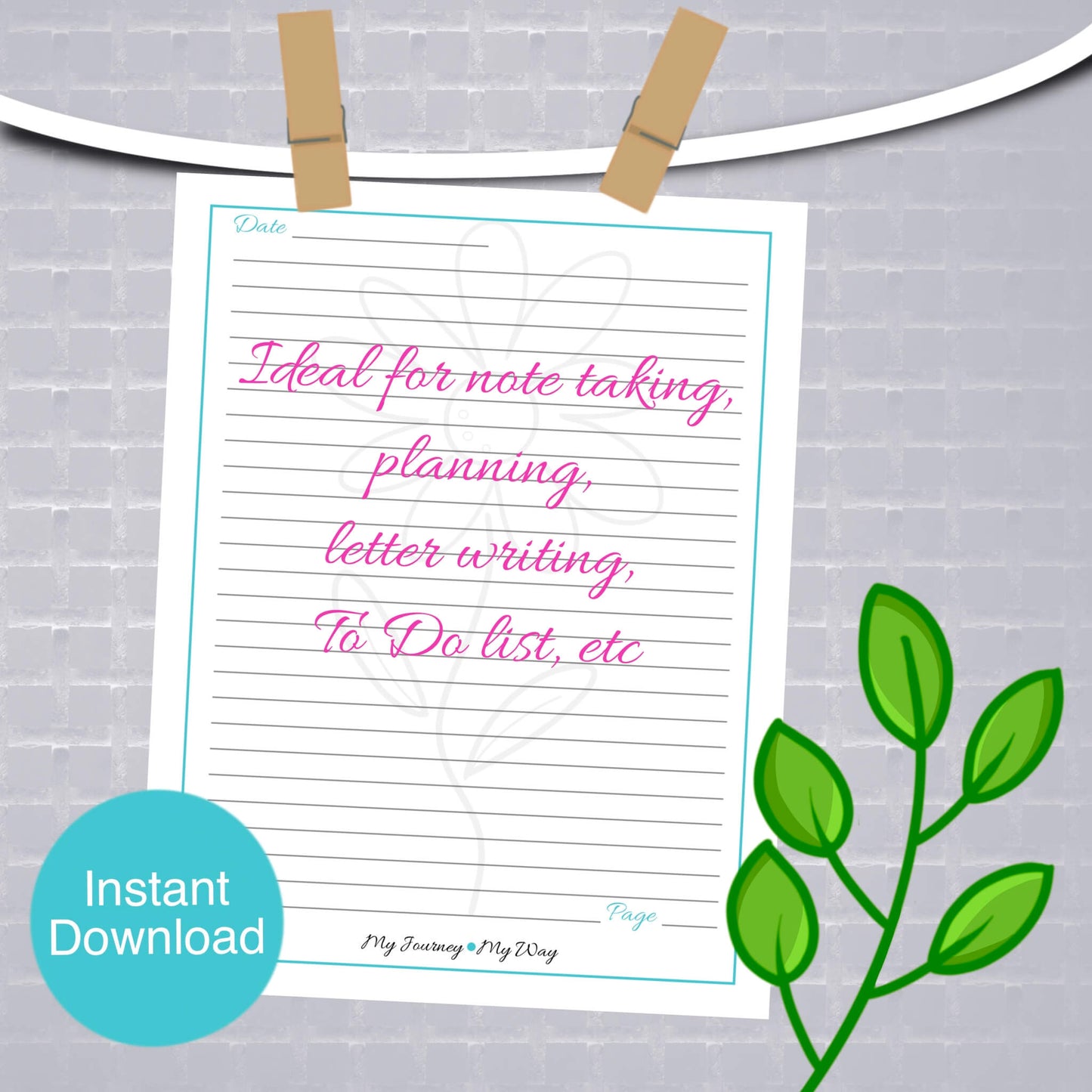 My Journey My Way Printable Journal & Stationery Set Floral Writing Pages, Gratitude List & Coloring Page Instant Download PDF