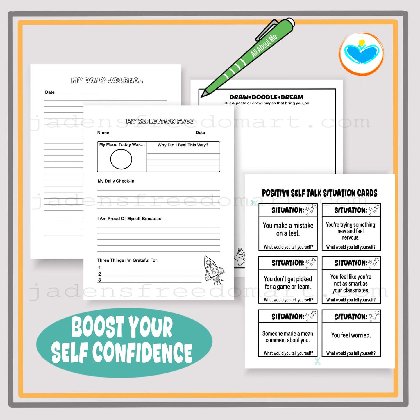 Positive Self-Talk Printable for Kids Space Travel-Themed SEL Activities 12-Page Social Emotional Learning Resource Daily Journal