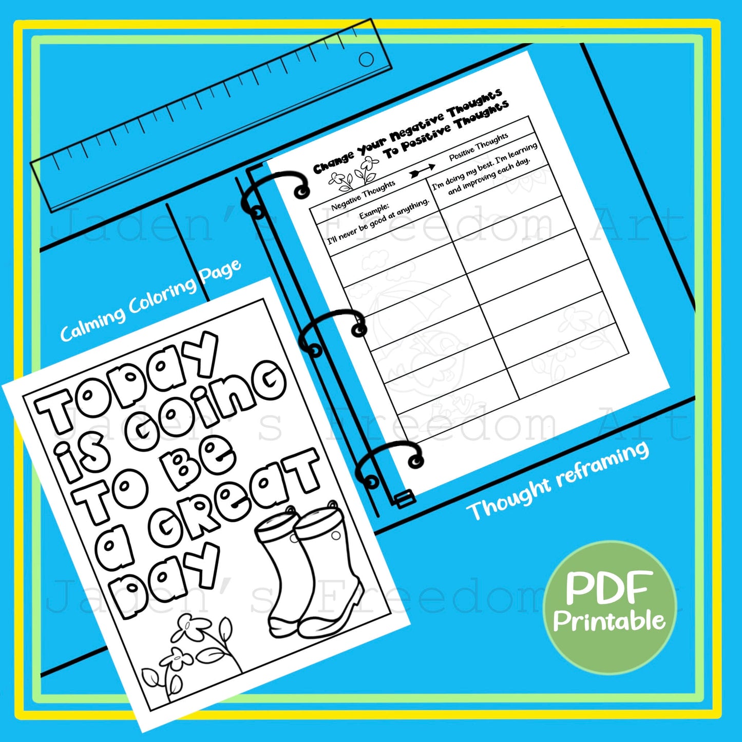 Power of Positive Thinking SEL Bundle for Kids Growth Mindset Printable Coloring Page Self-Talk Journal Activities Positive Affirmations Thought Reframing