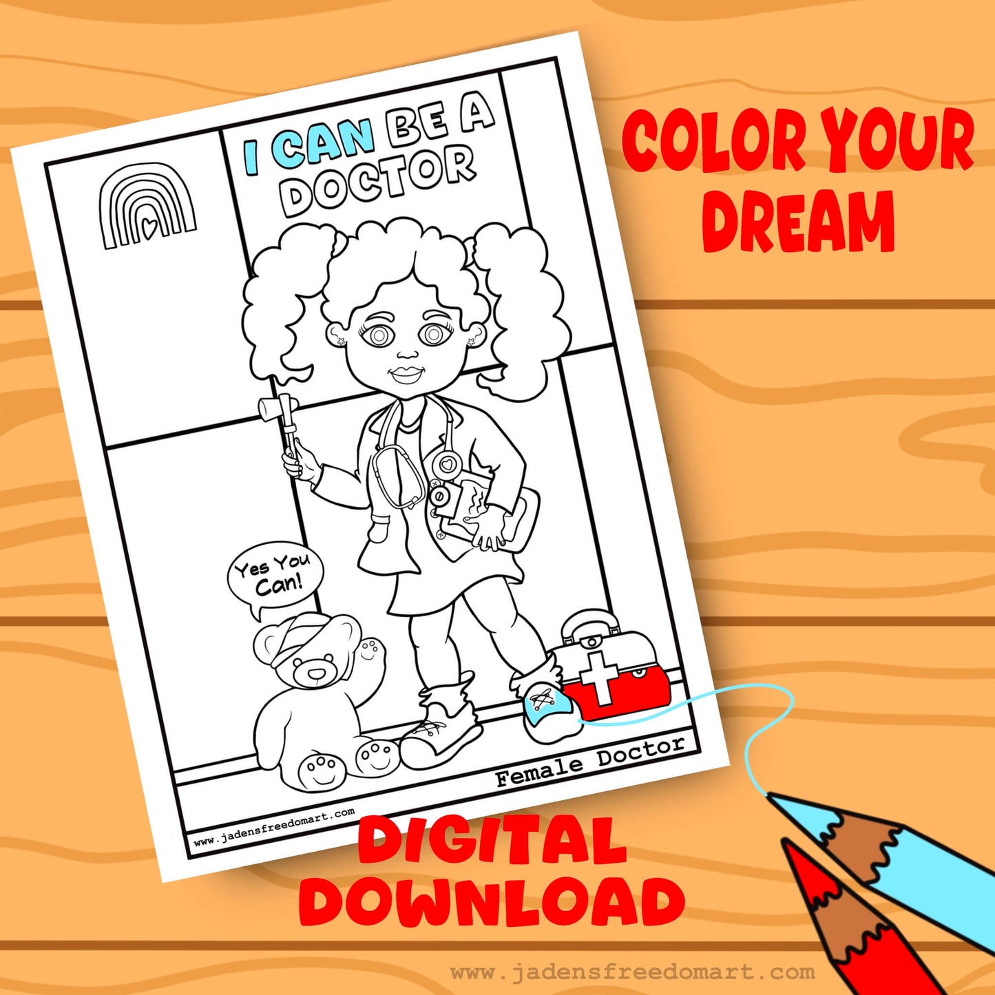 Cartoon Doctor Pretend Play Female Character Printable Classroom Educational Inspirational Black Girl Art Medical Poster Set