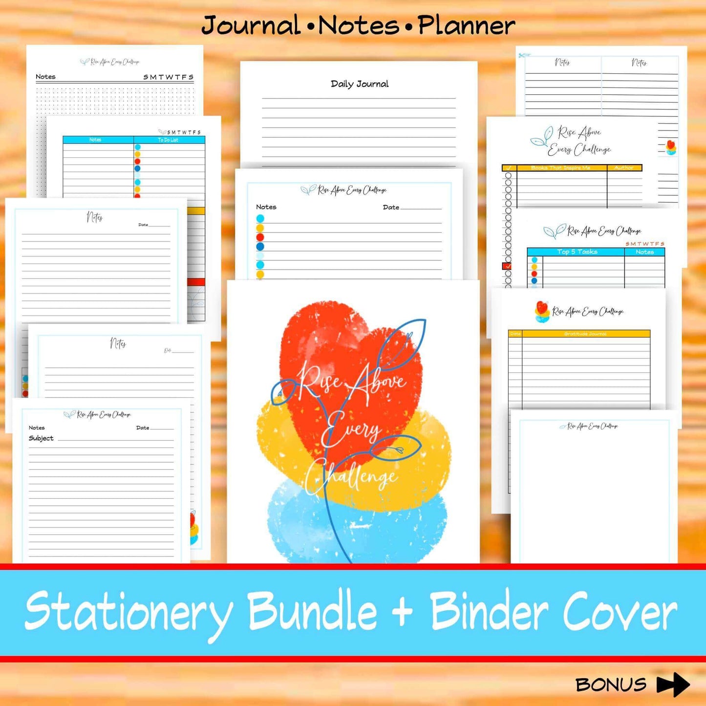 Printable Notes Pages Inspirational Stationery Set PDF Journal Pages Note-taking Planner Instant Download Colorful Boho Abstract Design