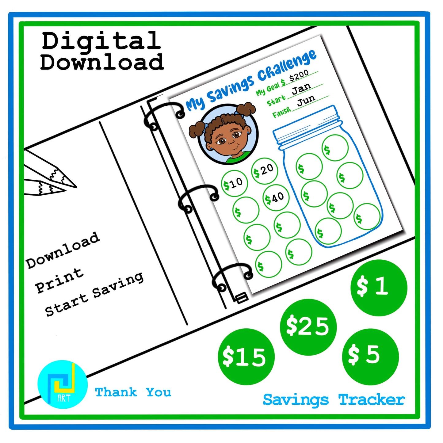 Kids Savings Challenge Tracker Printable Savings Money Worksheet Digital Tracker for Girls