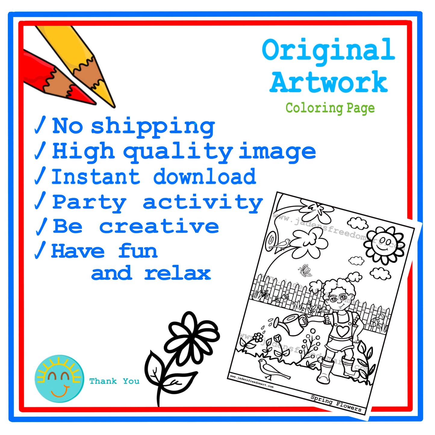 Flowers Springtime Coloring Page Girl Watering Flowers Party Activity for Kids at Home or School