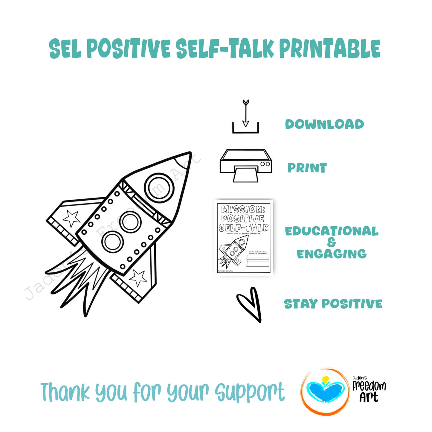Positive Self-Talk Printable for Kids Space Travel-Themed SEL Activities 12-Page Social Emotional Learning Resource Daily Journal