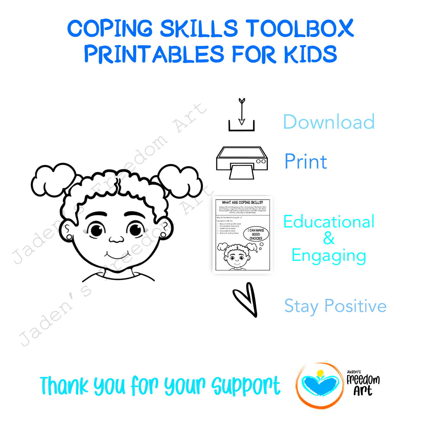 A Coping Skills Printable Toolbox Pack for Kids Emotions Feelings Check-In SEL Activity for Grades 3–6 Journaling Calm Coloring Pages Teachers Resources