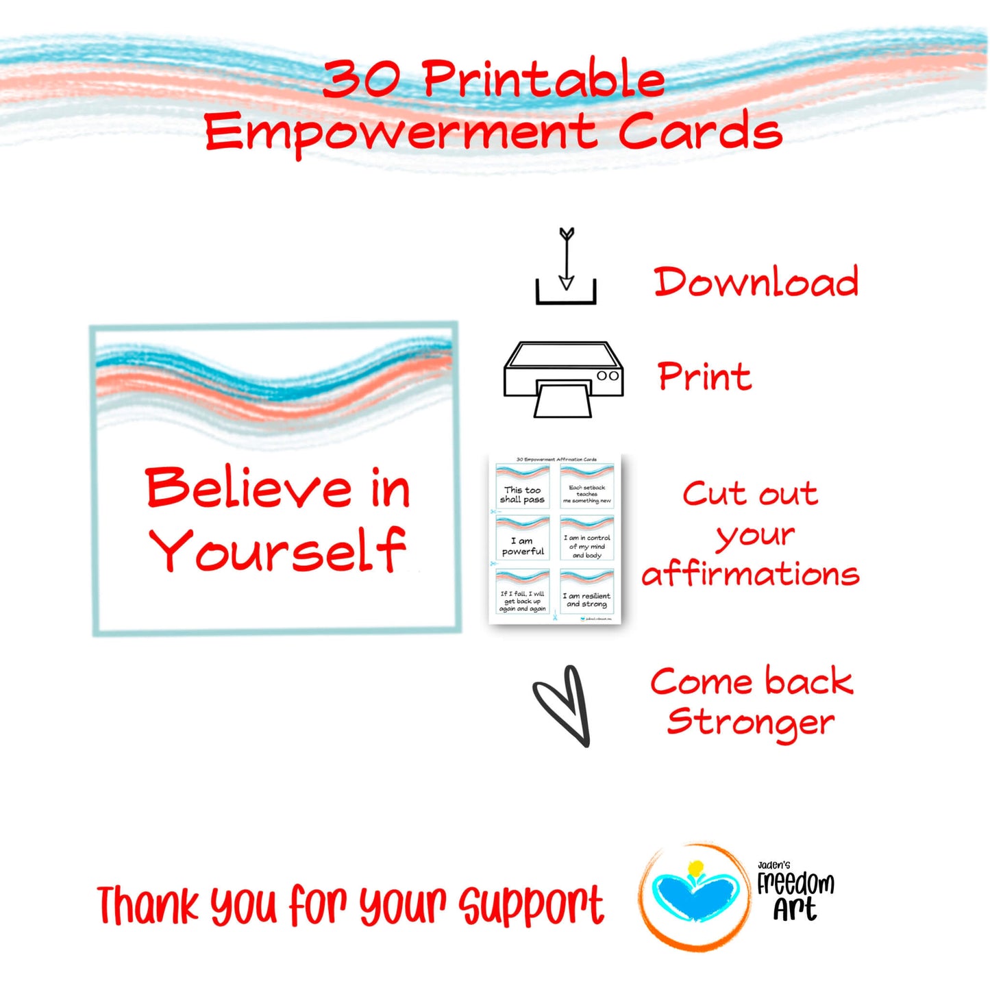 30 Empowerment Affirmation Cards for Overcoming Setbacks Printable Positive Cards for Women and Men Inspirational Motivational Cards Boho Powerful Deck