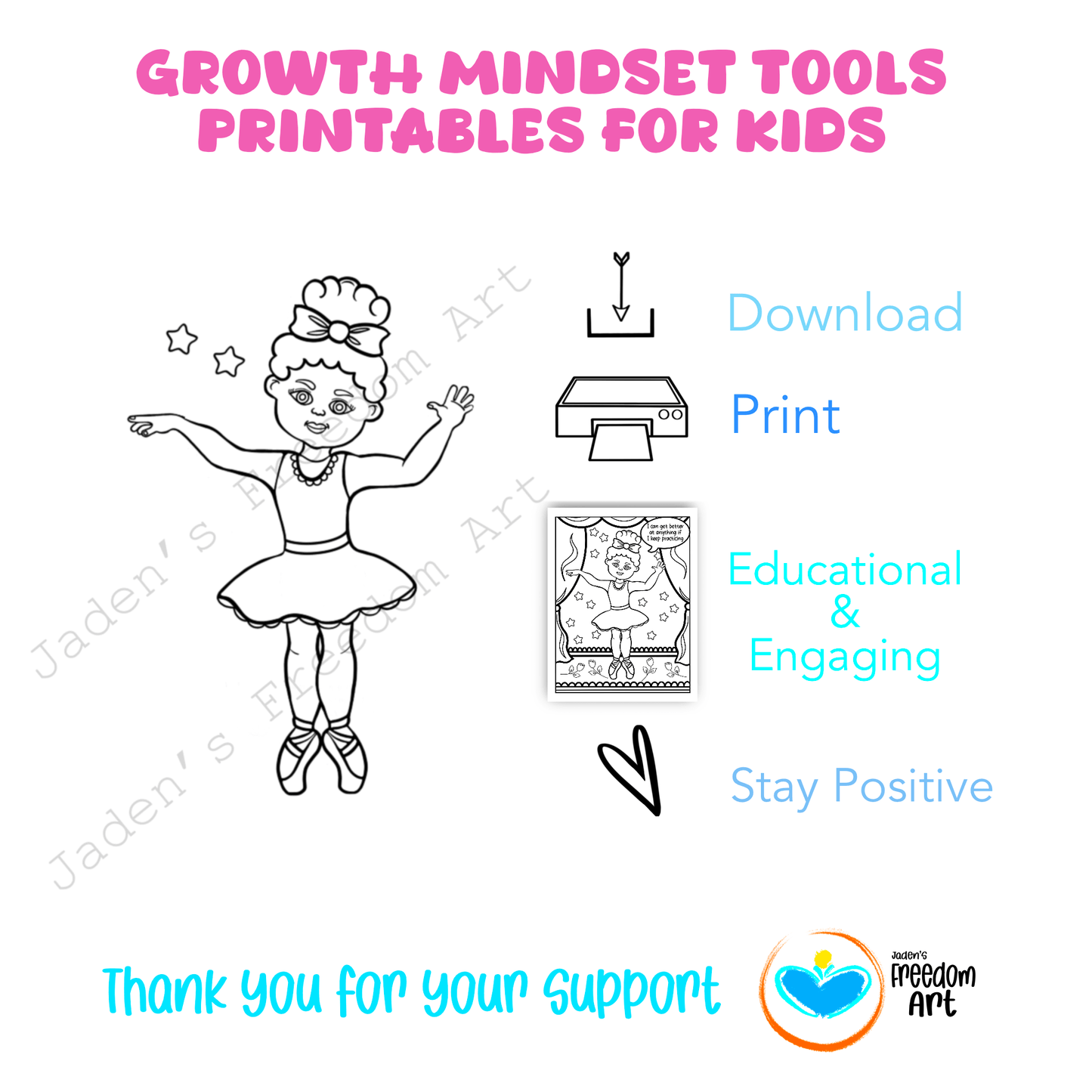 Ballerina Coloring Page Classroom Printable Growth Mindset Affirmation Statements Fun Activity Homeschooling Grades 3-5 Instant Download