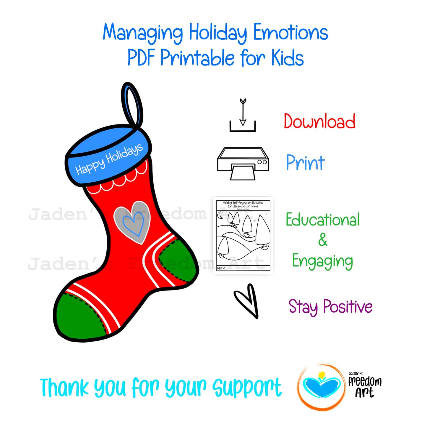 Holiday SEL Printable for Self-Regulation & Emotional Management Grades 3-5 Kindness Checklist Daily Reflection Calm Coloring Pages