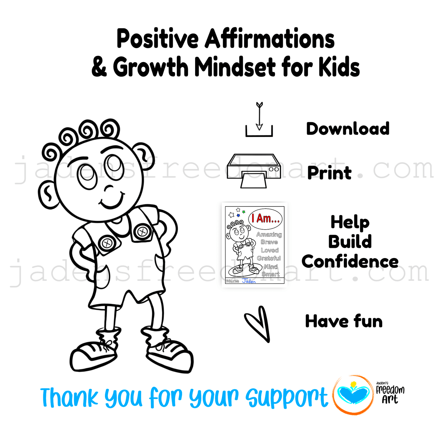 Affirmations Growth Mindset Workbook for Kids Grades 1-3 SEL Printable Confidence & Self-Esteem Activities Feelings and Emotional Regulation Coloring Pages