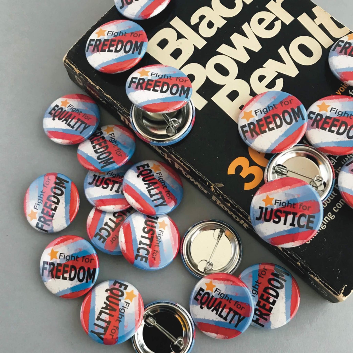 Fight for Freedom Equality Justice Pinback Buttons Set of 3 Protest Buttons Educational Backpack Pins
