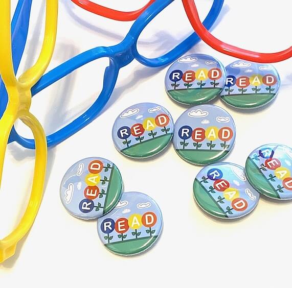 Read Flower Image for Book Lovers Pin Button