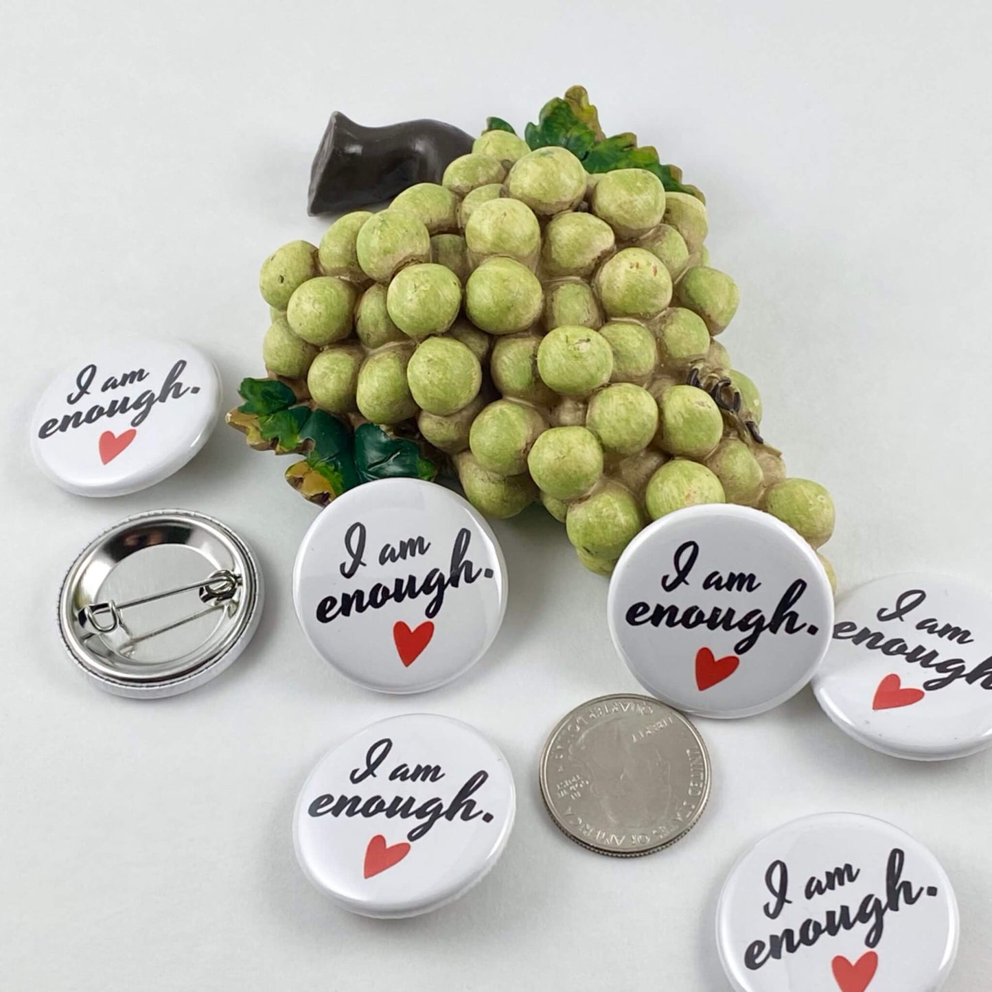 Wearable Positive Affirmation I AM ENOUGH with Heart Pinback Button