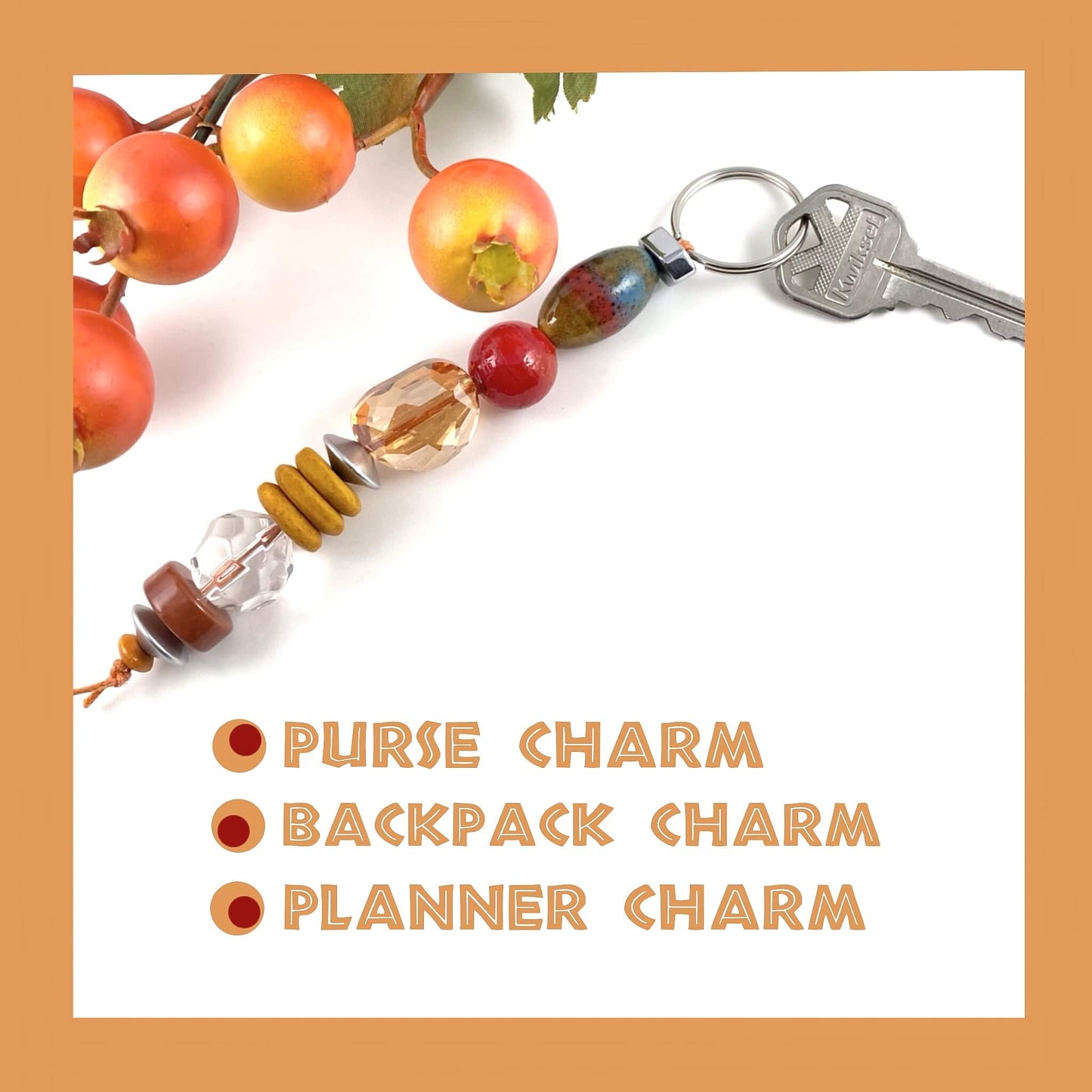Jewelry Beaded Handmade Keychain Glass Metal Beads Purse Charm Backpack Accessories Planner Charm