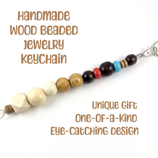 Earthtone Large Wooden Beaded Jewelry Handmade Keychain Purse Charm Backpack Accessories Planner Charm