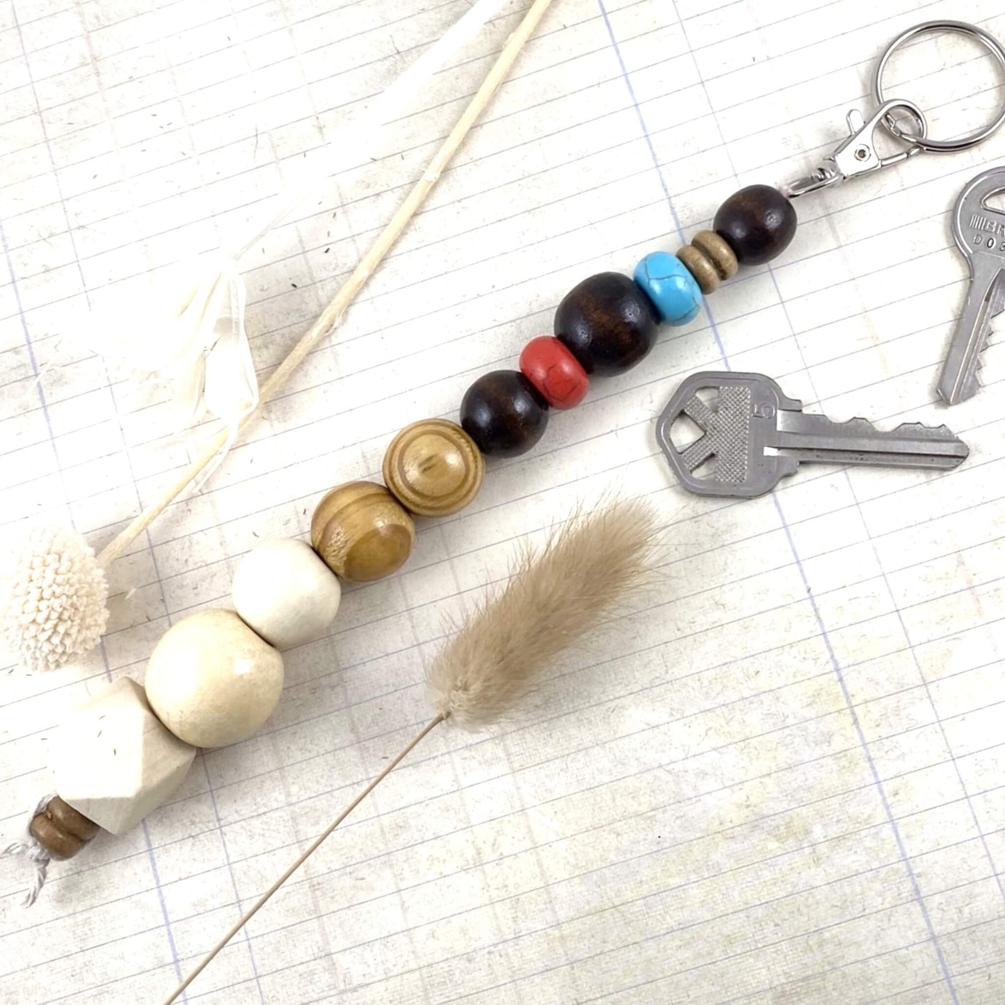 Earthtone Large Wooden Beaded Jewelry Handmade Keychain Purse Charm Backpack Accessories Planner Charm