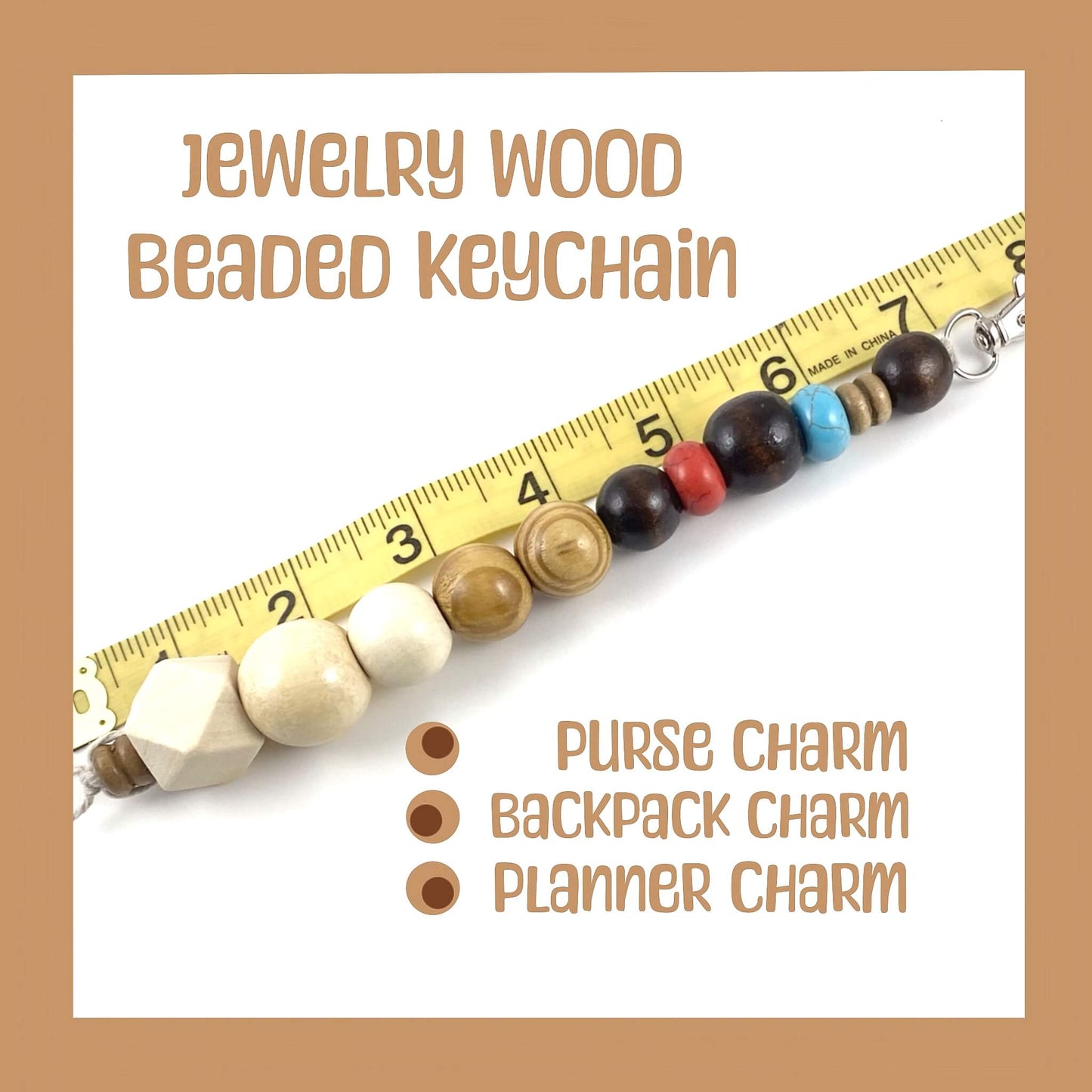 Earthtone Large Wooden Beaded Jewelry Handmade Keychain Purse Charm Backpack Accessories Planner Charm