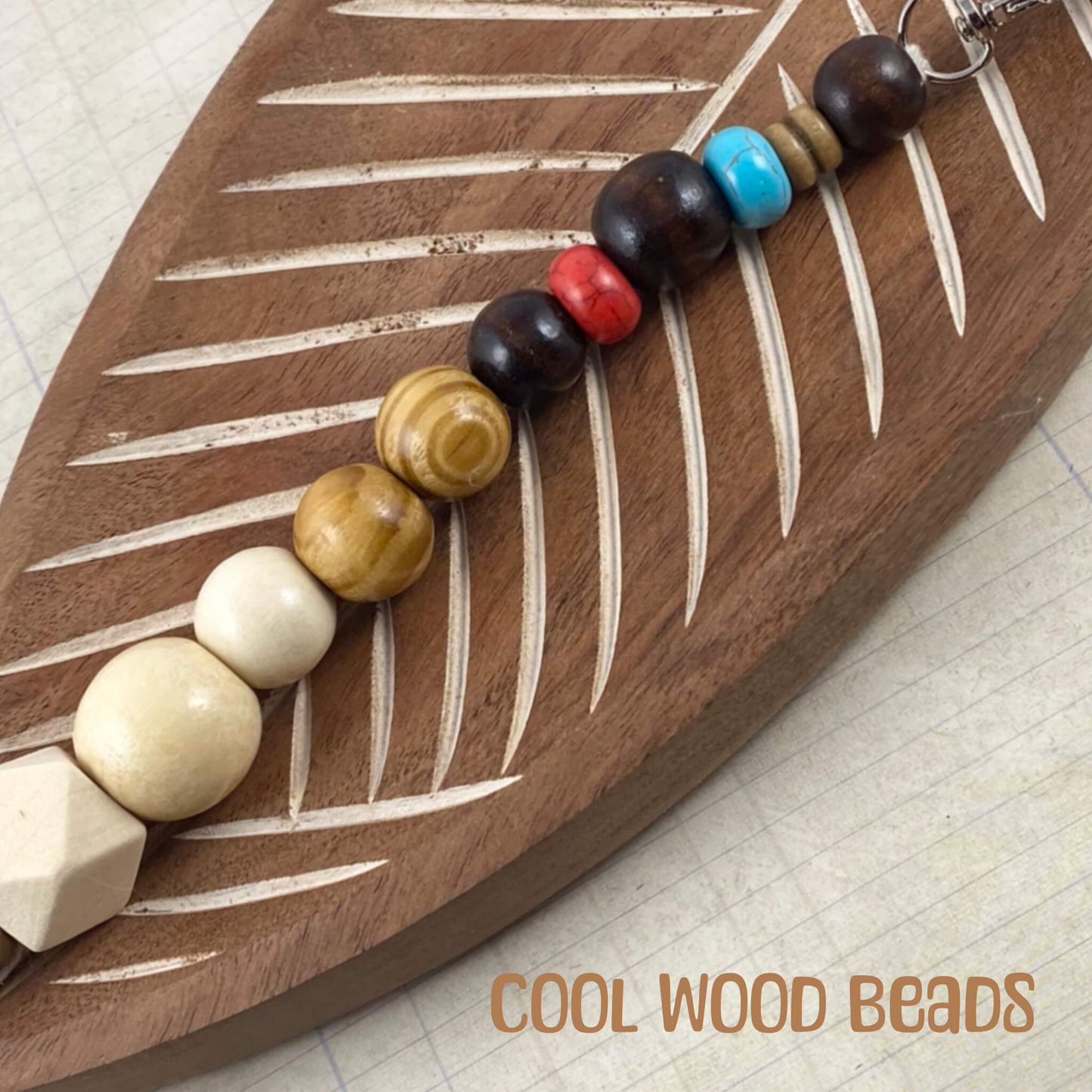 Earthtone Large Wooden Beaded Jewelry Handmade Keychain Purse Charm Backpack Accessories Planner Charm