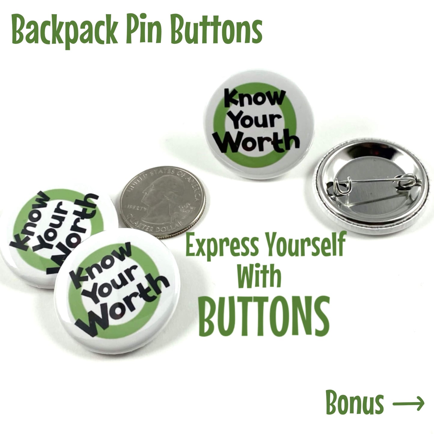 Know Your Worth Inspirational Pinback Button Badge Backpack Jacket Accessories 1.25 Buttons Positive Thinking