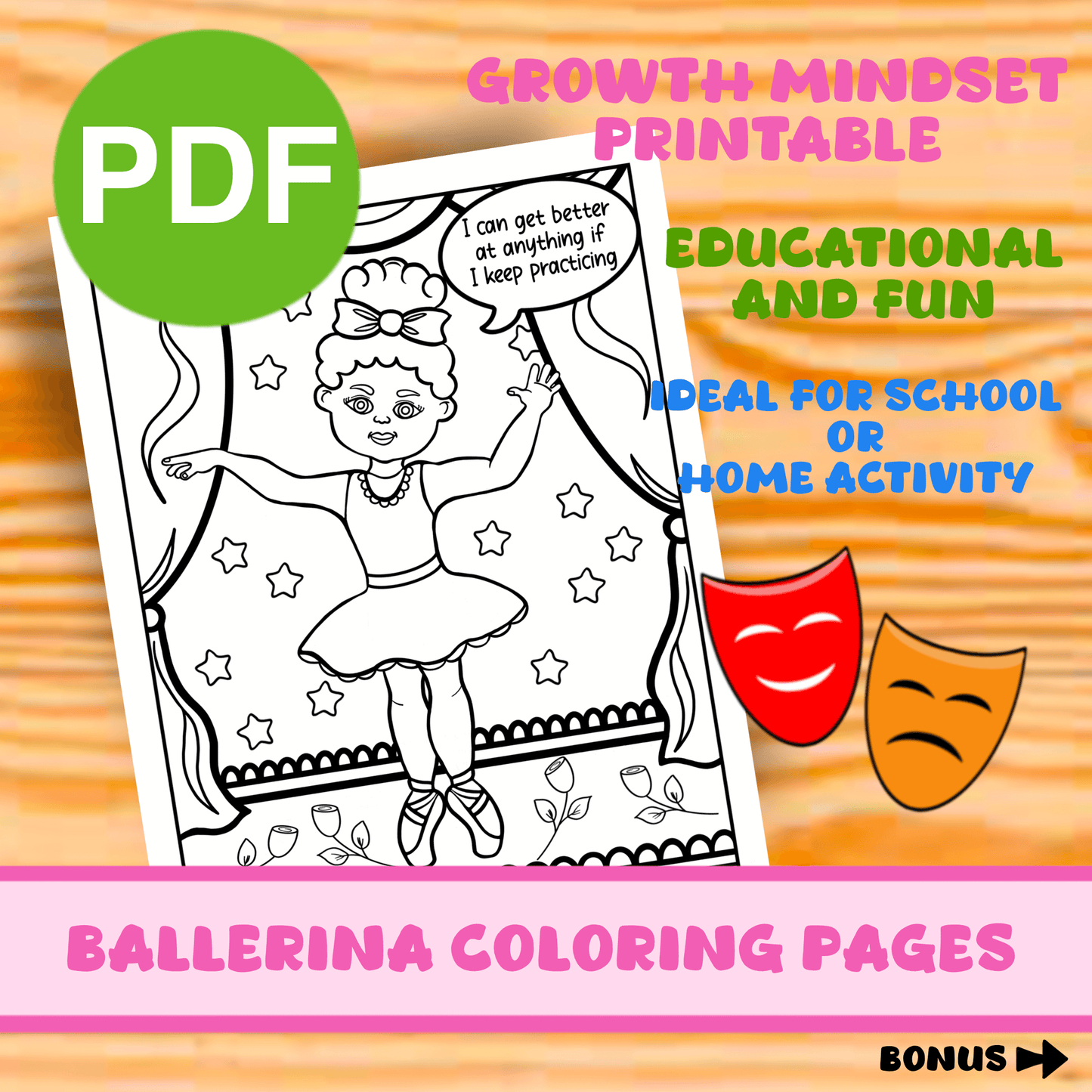 Ballerina Coloring Page Classroom Printable Growth Mindset Affirmation Statements Fun Activity Homeschooling Grades 3-5 Instant Download