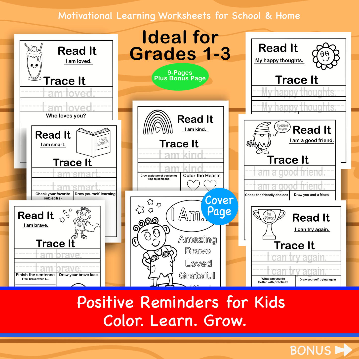 Affirmations Growth Mindset Workbook for Kids Grades 1-3 SEL Printable Confidence & Self-Esteem Activities  Feelings and Emotional Regulation Coloring Pages