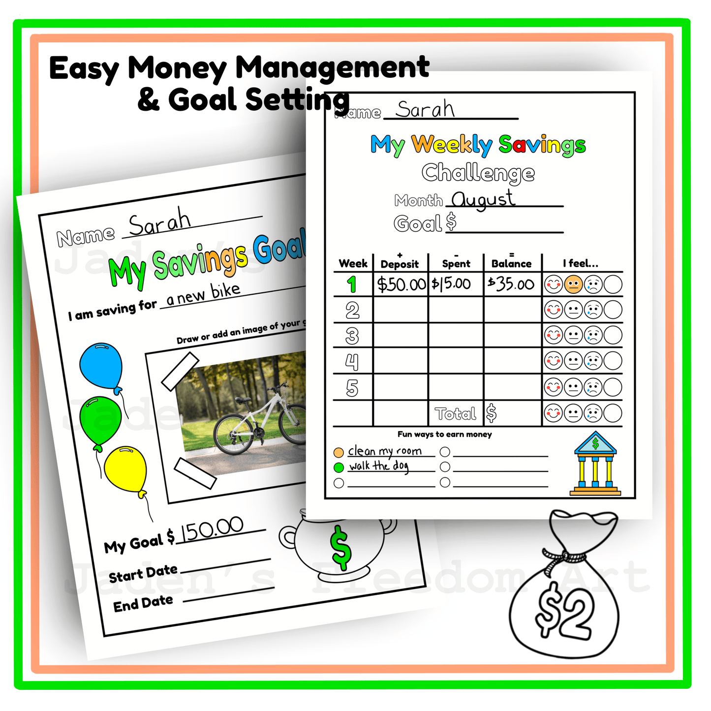 Kids Money Savings Challenge Activity Workbook 20 Financial Literacy Coloring Worksheets Save Give Spend Tracker Grades 2-5 Bonus