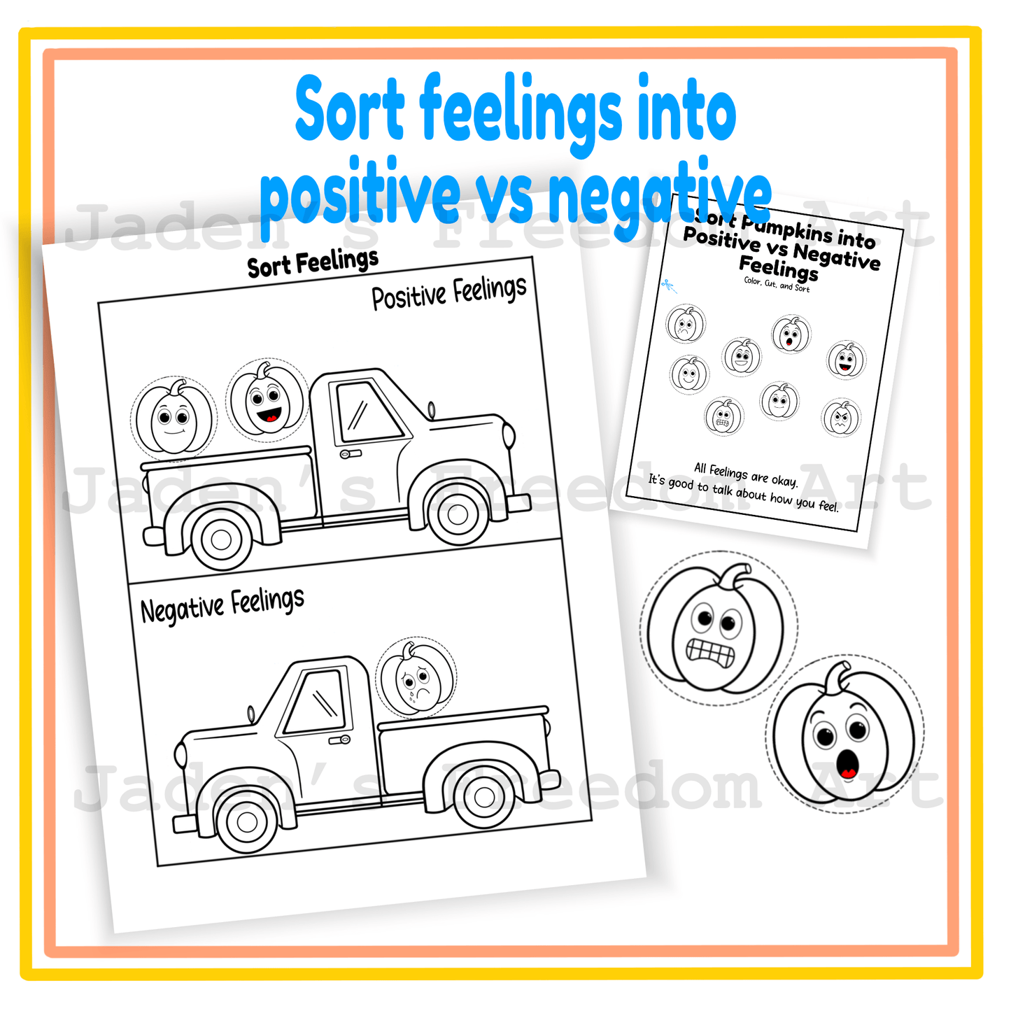 Fall Feelings Activities Pumpkin Themed SEL Pack Emotions Identification Worksheets Flashcards Kindergarten 1st and 2nd Grade