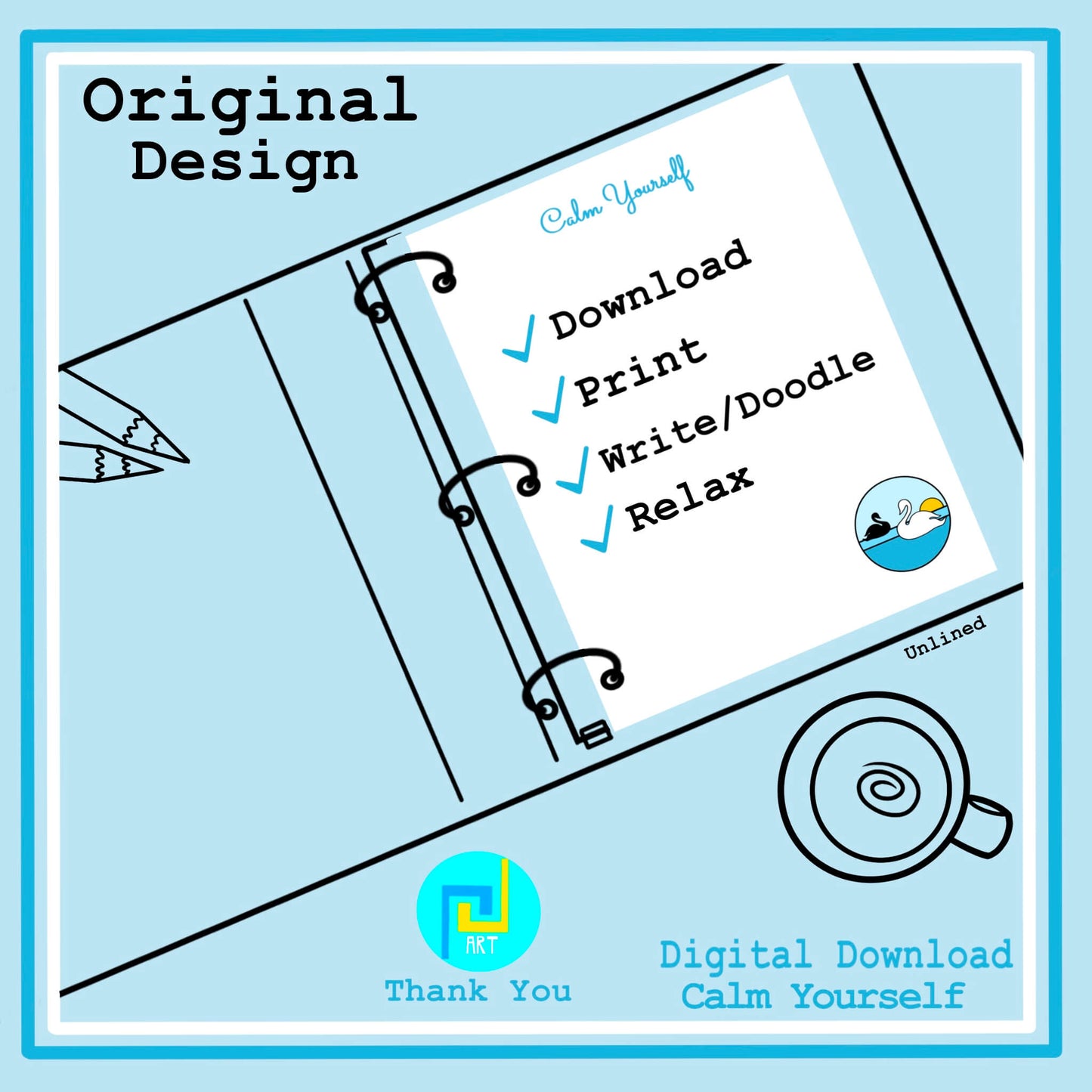 Swans Printable Stationery Set US Letter Writing Paper Lined Gratitude Sheets