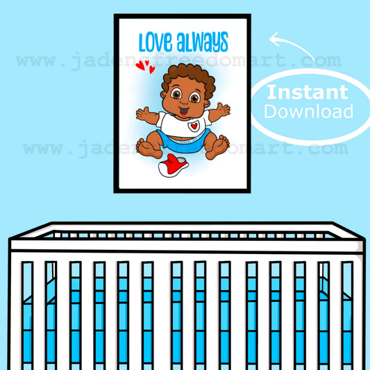 Nursery Printable Boy Wall Art African American Baby Boy Children Bedroom Inspirational Decor