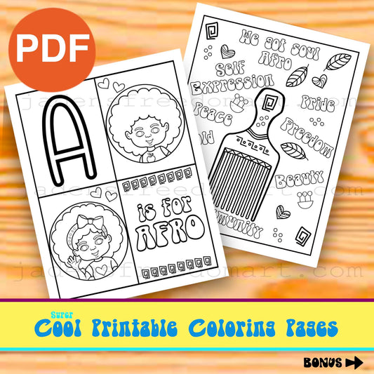 A is for Afro Coloring Page Printable Activity Sheets Black History Educational Cultural Pride Classroom Project PDF