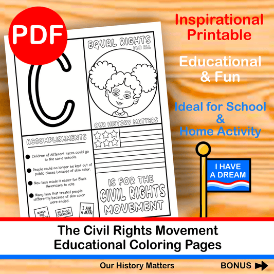 American History Civil Rights Movement Coloring Pages Printable Educational Activities Classroom Homeschooling Black History Lesson Grades 1–4