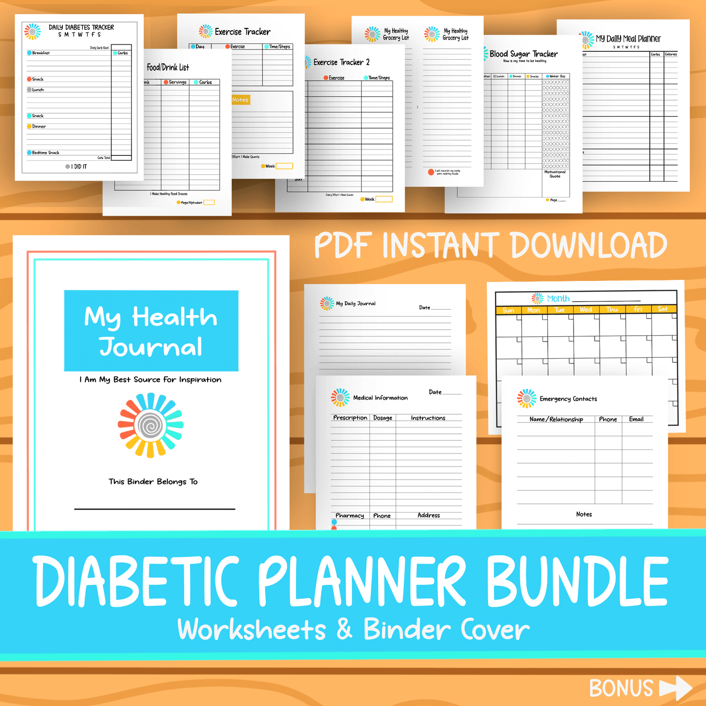 Diabetes Management Printable Tracker Blood Sugar Carb Counting Meal Logs for Patients Healthcare Providers A1C Support Water Calories Log Pages